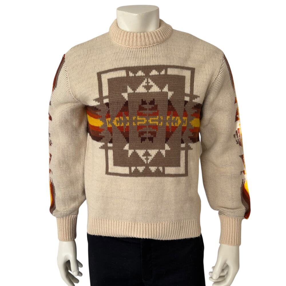 VINTAGE NEW WESTERN AZTEC STYLE PULLOVER SWEATER WOOL JUMPER MEN SIZE MEDIUM - Picture 4 of 11